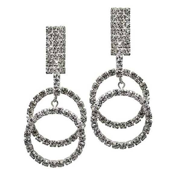 Dangling Circles Rhinestone Silver Earrings - Picture 3 of 4